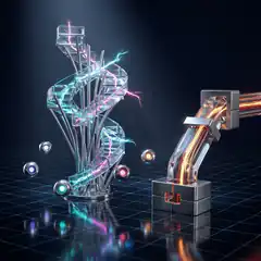 Futuristic DNA helix and glowing pipe
