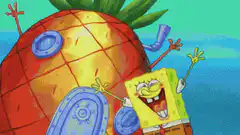 SpongeBob hugging his pineapple house