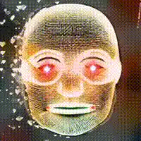 Glowing red eyes face