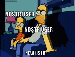 Homer and Bart sitting on couch with Nostr user text
