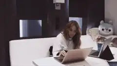 Woman gets frustrated with laptop