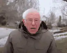 Bernie Sanders walking in snow
