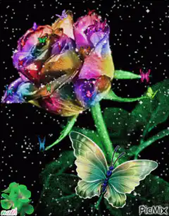 Colorful rose with butterflies and stars