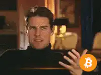 Tom Cruise laughing with Bitcoin