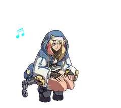 anime girl crouching with music notes