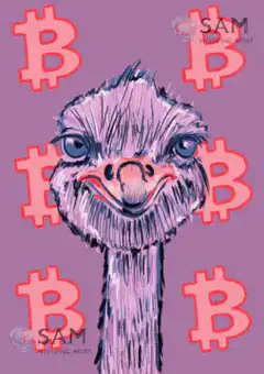 Glitching Ostrich with Bitcoin Symbols