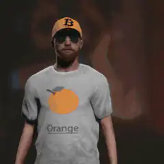 Man in Orange Shirt and Bitcoin Hat