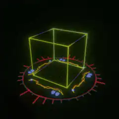 Neon cube on magic circle