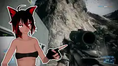 Anime girl pointing at Battlefield gameplay