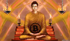 Buddha meditating with Bitcoin