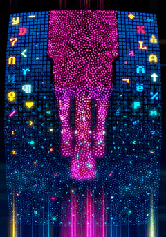 pixelated woman morphing in digital matrix