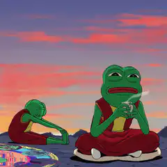 Pepe the Frog meditating at sunset