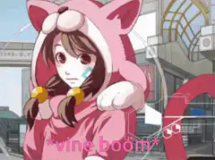 Anime girl in pink cat hoodie with vine boom
