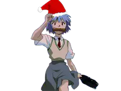 Asuka Santa hat with bread in mouth