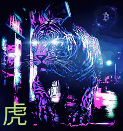 Neon tiger with glowing eyes and lightning