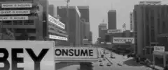 Cityscape with consumerism signs