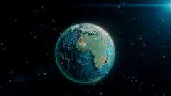 Pixel art robot destroying earth