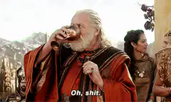 Zeus drinks and says oh shit