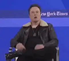 Elon Musk gesturing at New York Times event