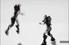 Robot fighting in white void