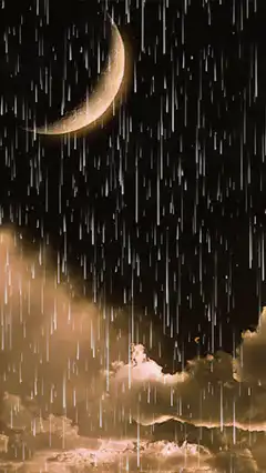 Crescent moon raining over clouds