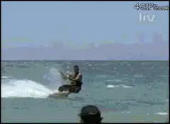Man launched into the air on water skis
