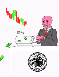 Fed official printing money with falling stock chart