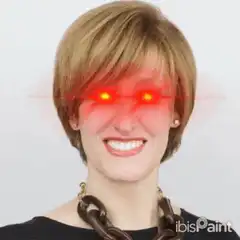 Woman with glowing red laser eyes
