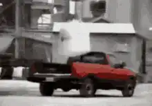 red truck with white smoke