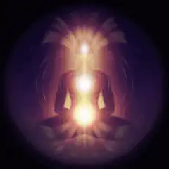 Meditating figure with glowing chakras