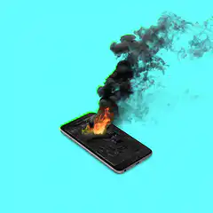 Smartphone on fire with smoke