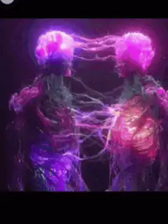 Two glowing figures connected by energy