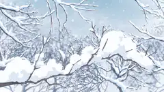 Snow falling on winter tree branches