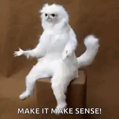 Confused white cat sitting and shrugging