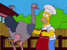 Homer Simpson choking on an ostrich
