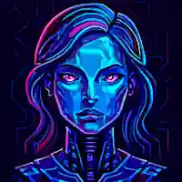 Neon Blue Female Android Portrait