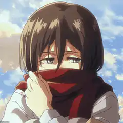 Mikasa Ackerman blushing with scarf