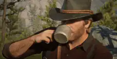 Arthur Morgan drinking coffee