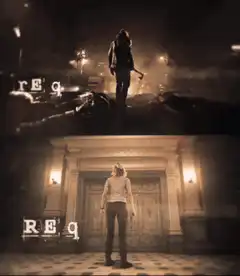 Requiem text animation over split screen