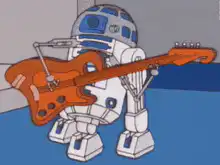 R2-D2 playing electric guitar