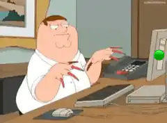Peter Griffin typing with long nails