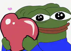 Pepe holding a heart with sparkles
