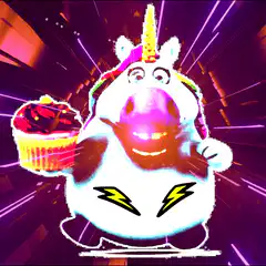 Unicorn holding a cupcake dancing