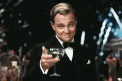 Leonardo DiCaprio toasting with champagne