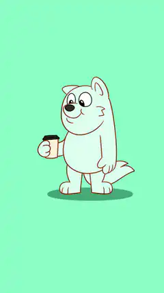 White dog turns orange drinking coffee