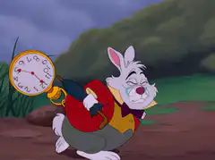 White Rabbit crying with clock