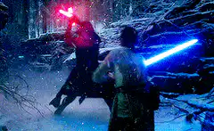 Rey and Kylo Ren lightsaber clash