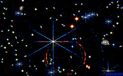 pixel art space scene with stars and galaxies