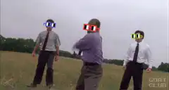 men smash printer with bat