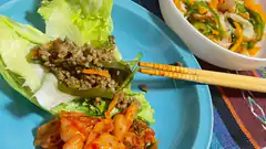 lettuce wrap with ground meat and kimchi